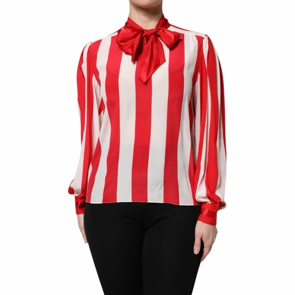 Dolce & Gabbana Tops - Dolce & Gabbana Striped Red and White Blouse with Bow